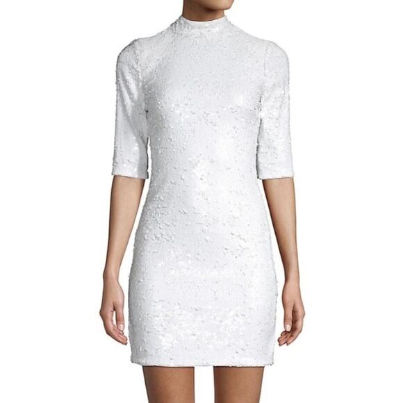 Alice + Olivia Inka White High Neck Sequin Mini Dress Size 6 - Picture 1 of 16